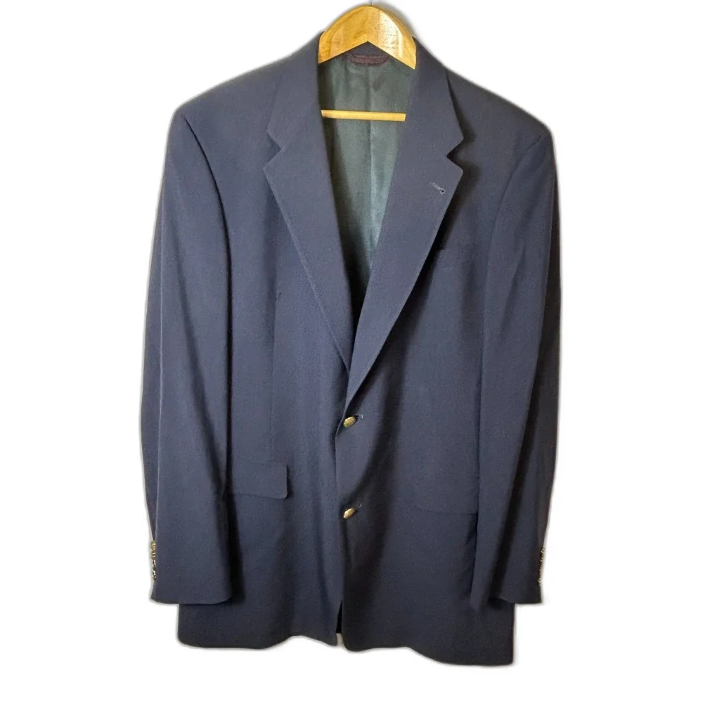 Hart Schafner & Marx Nordstrom Classic Navy Wool Goldtone Button Blazer Sz 42XL